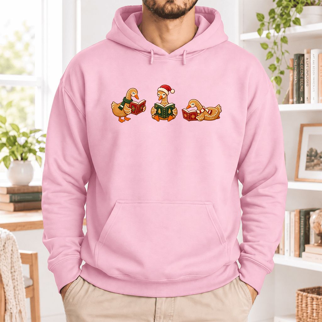Gingerbread Ducks Reading Softstyle Hoodie | Christmas Gift Light Pink