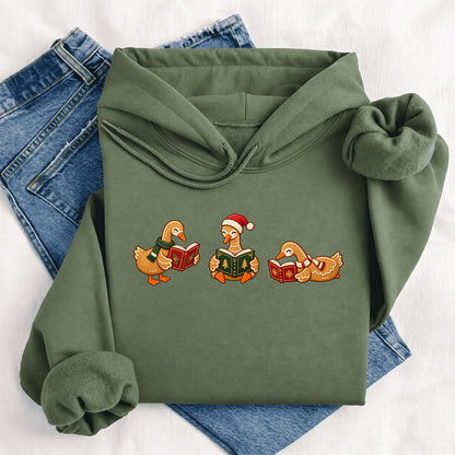 Gingerbread Ducks Reading Softstyle Hoodie | Christmas Gift Military Green