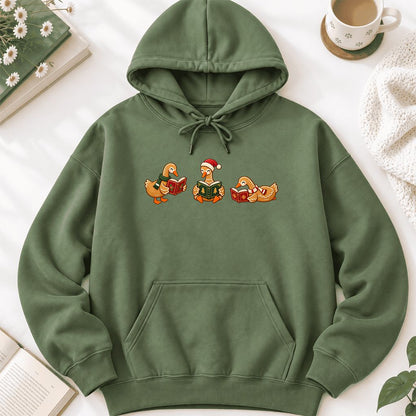 Gingerbread Ducks Reading Softstyle Hoodie | Christmas Gift Military Green