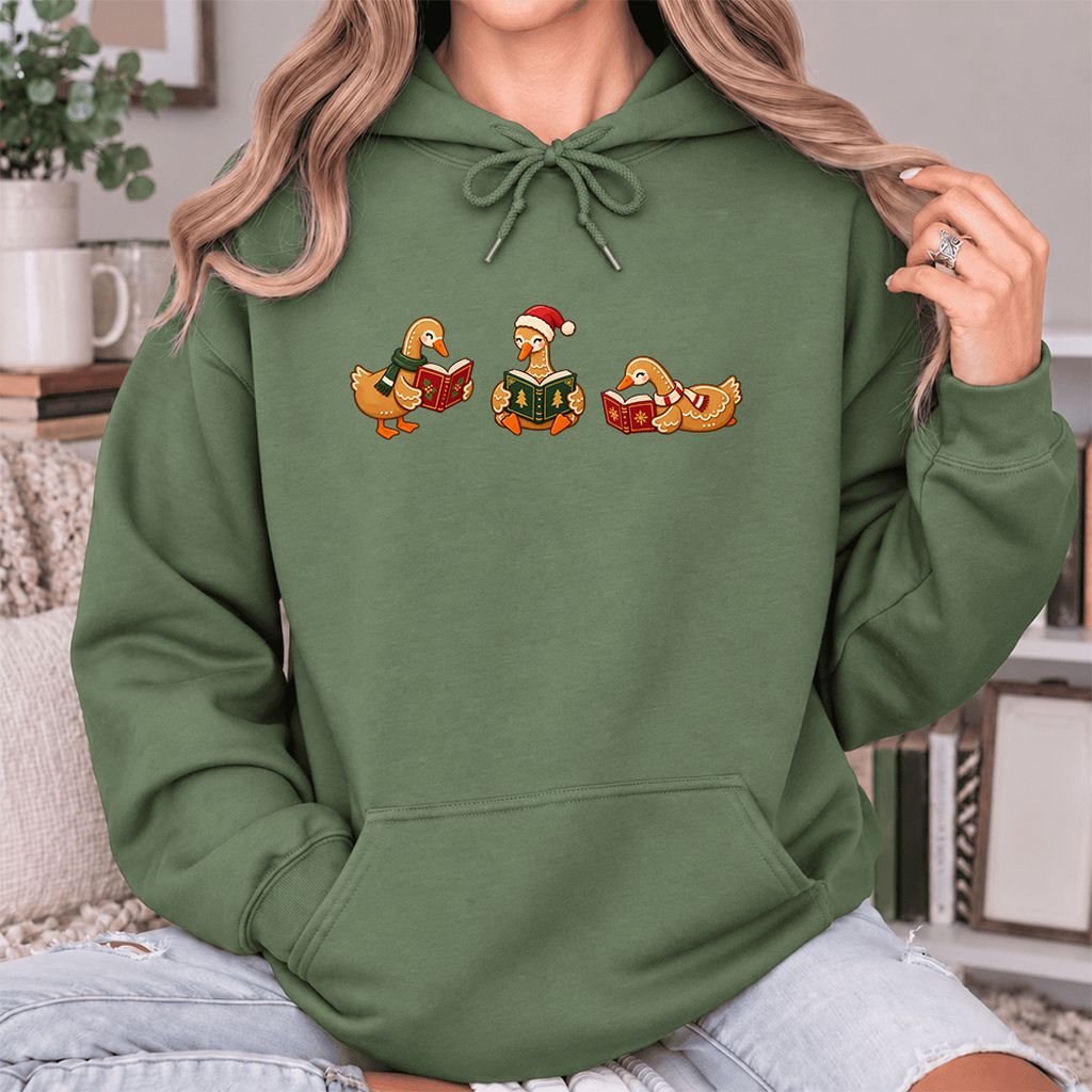 Gingerbread Ducks Reading Softstyle Hoodie | Christmas Gift Military Green
