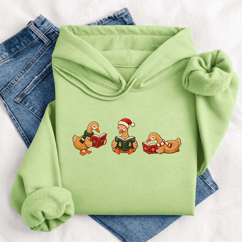 Gingerbread Ducks Reading Softstyle Hoodie | Christmas Gift Pistachio