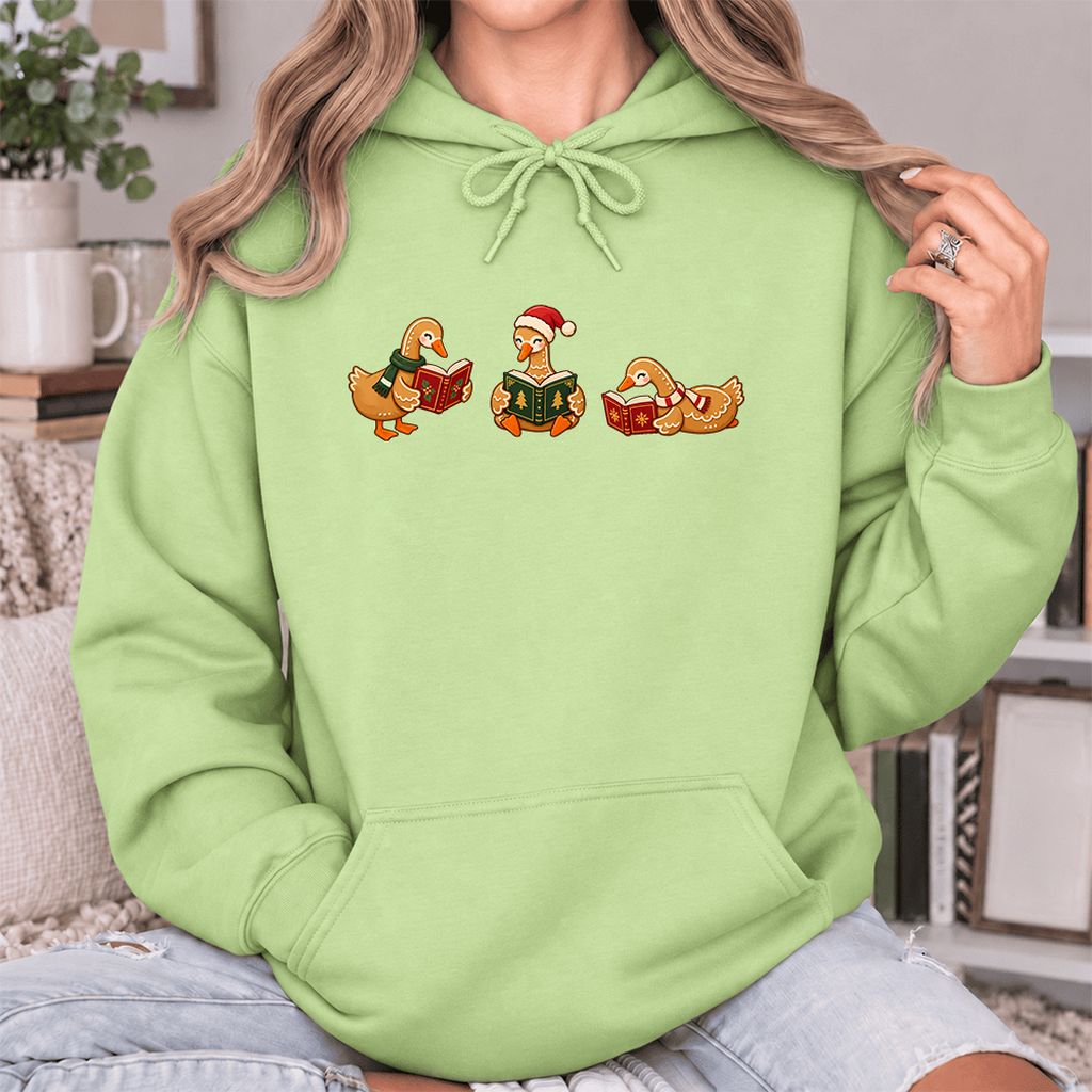 Gingerbread Ducks Reading Softstyle Hoodie | Christmas Gift Pistachio