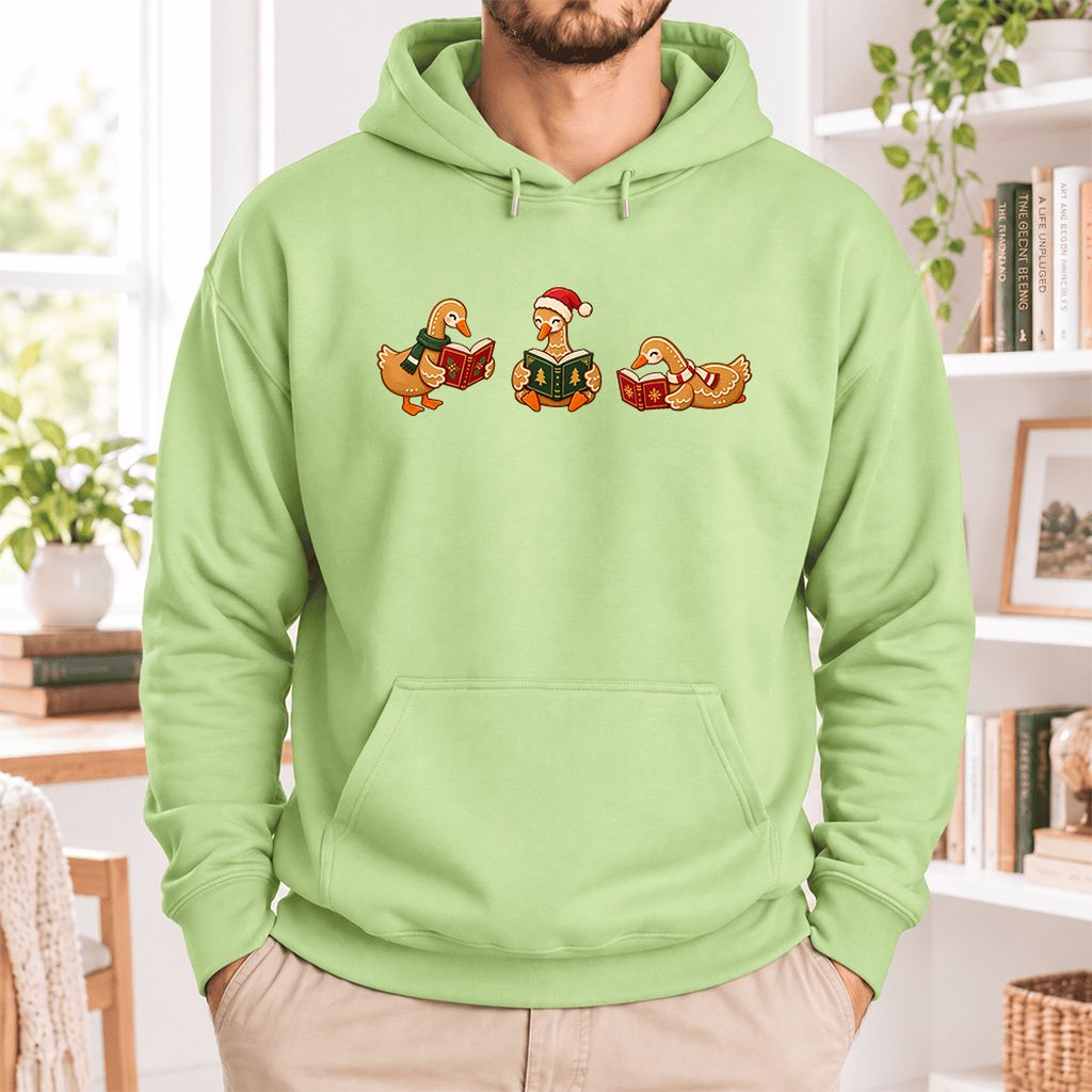 Gingerbread Ducks Reading Softstyle Hoodie | Christmas Gift Pistachio