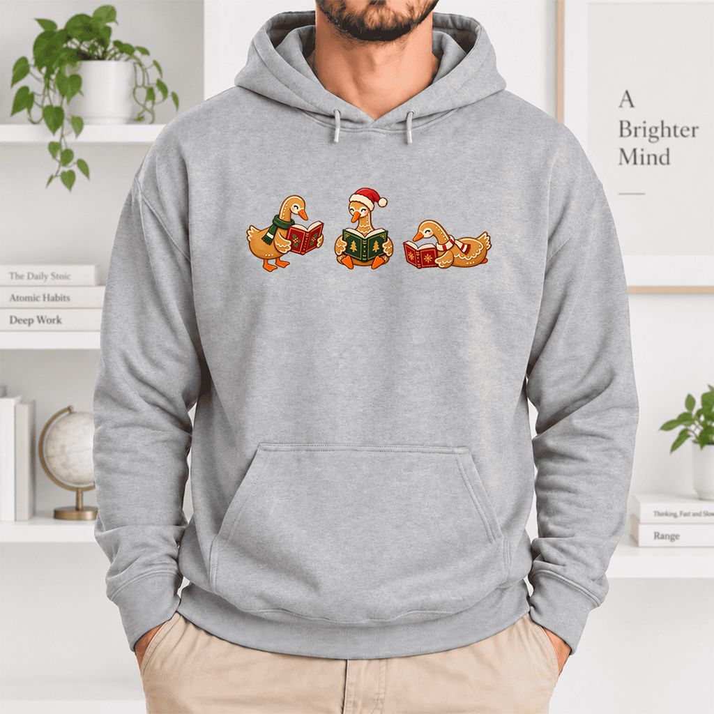 Gingerbread Ducks Reading Softstyle Hoodie | Christmas Gift Sport Grey