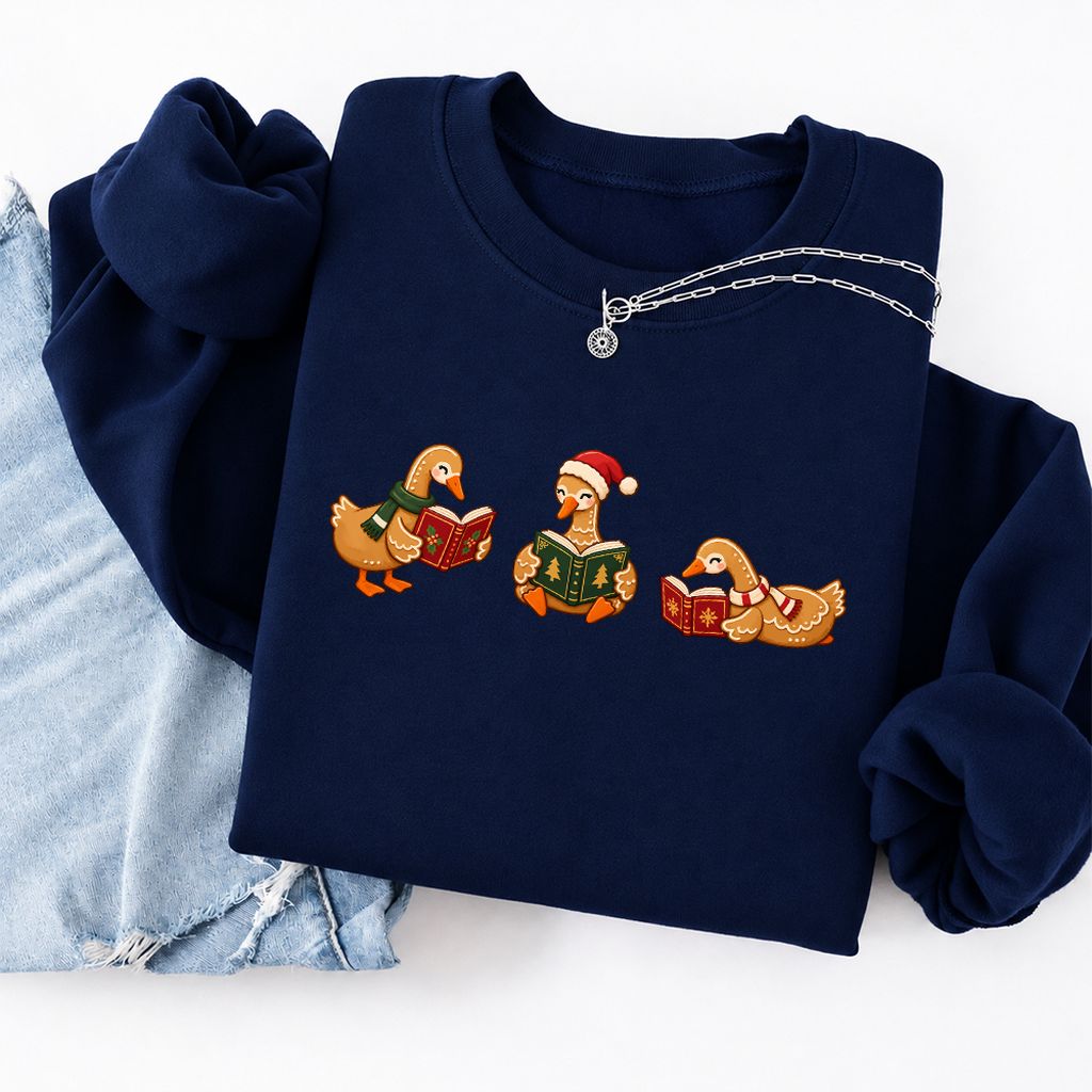 Gingerbread Ducks Reading Softstyle Sweatshirt | Christmas Gift Navy