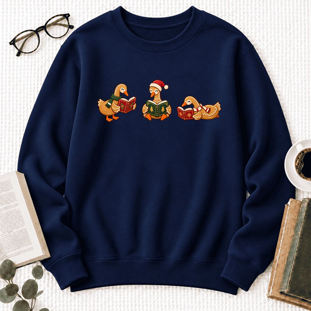 Gingerbread Ducks Reading Softstyle Sweatshirt | Christmas Gift Navy