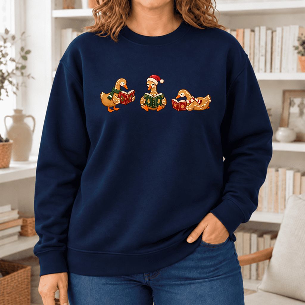 Gingerbread Ducks Reading Softstyle Sweatshirt | Christmas Gift Navy