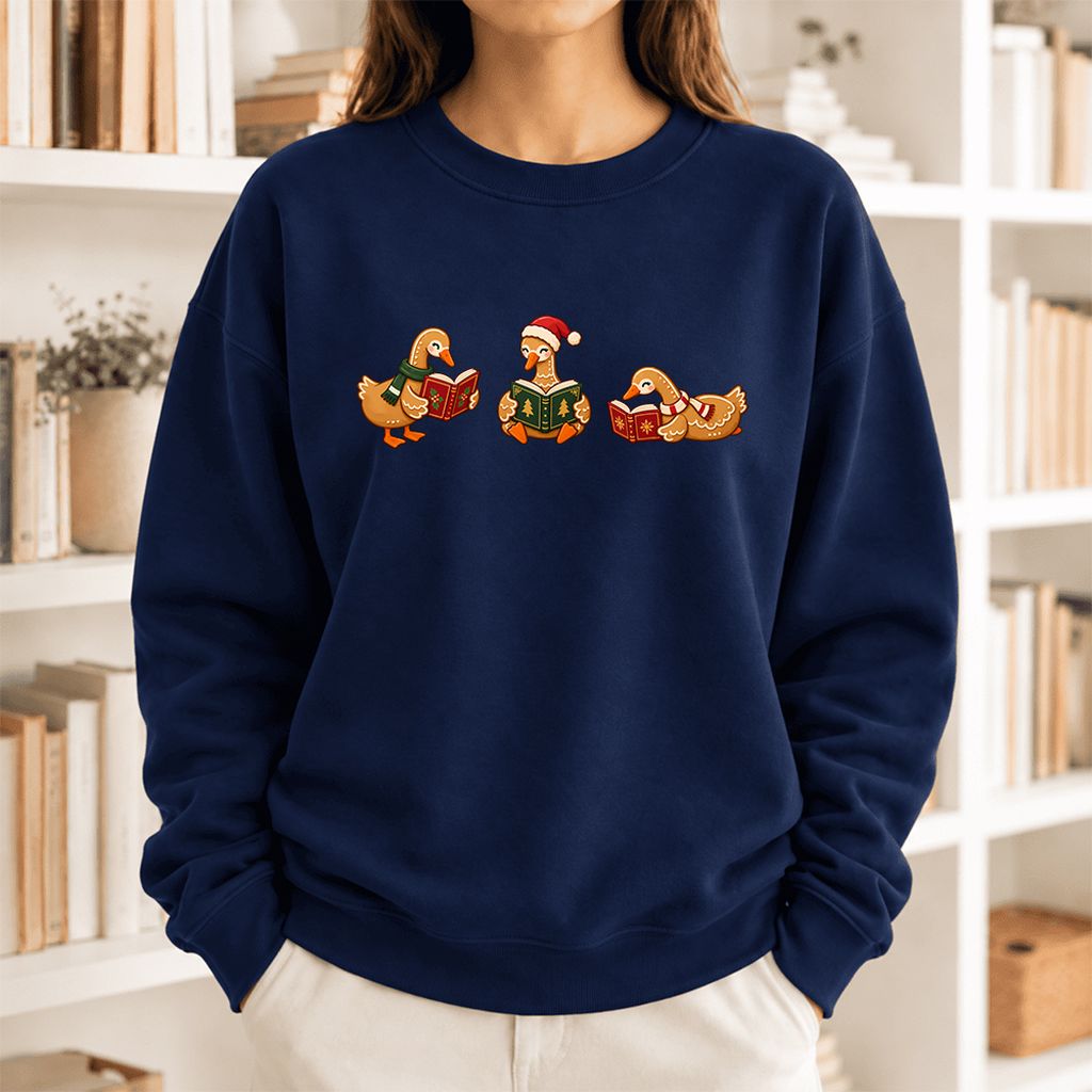 Gingerbread Ducks Reading Softstyle Sweatshirt | Christmas Gift Navy