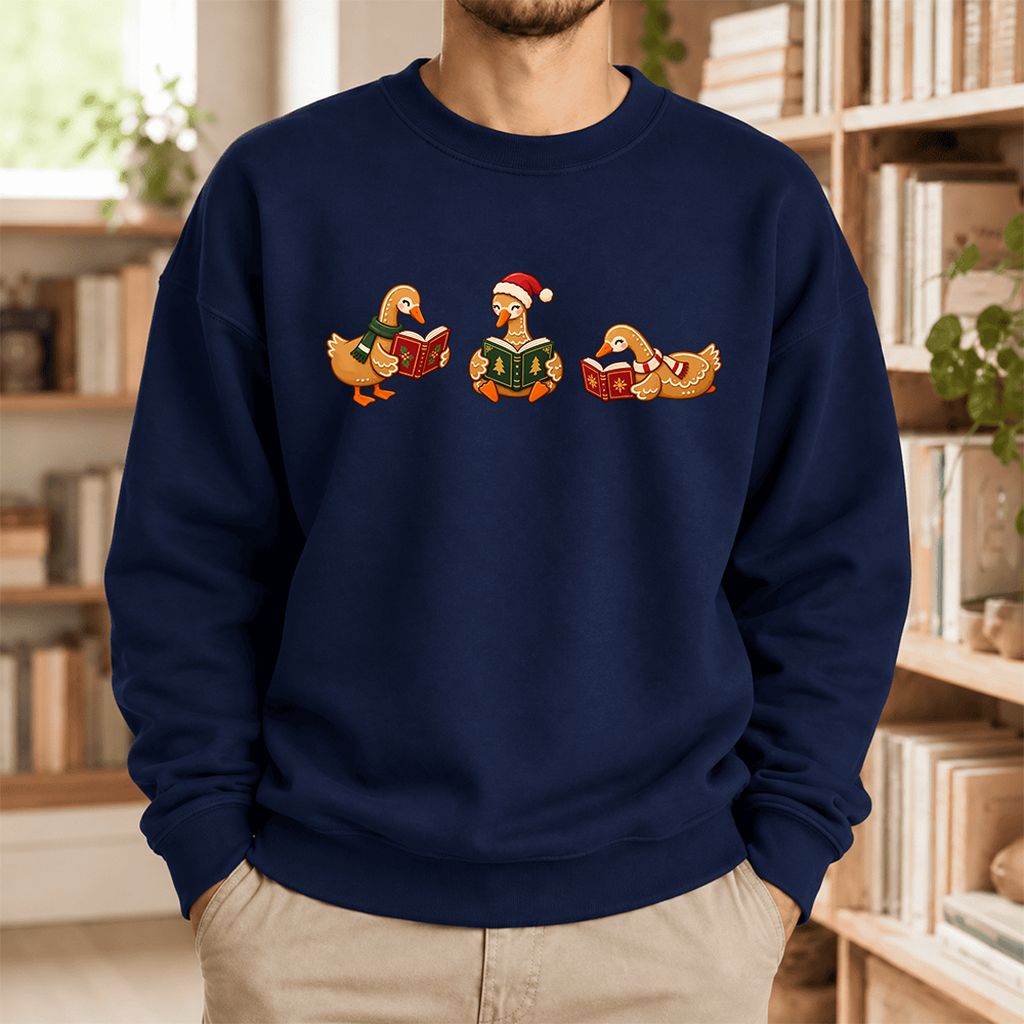 Gingerbread Ducks Reading Softstyle Sweatshirt | Christmas Gift Navy