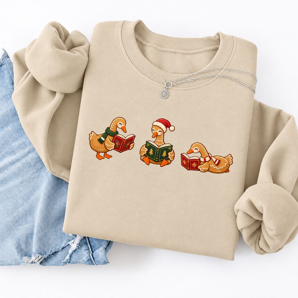 Gingerbread Ducks Reading Softstyle Sweatshirt | Christmas Gift Sand
