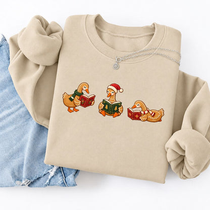 Gingerbread Ducks Reading Softstyle Sweatshirt | Christmas Gift Sand