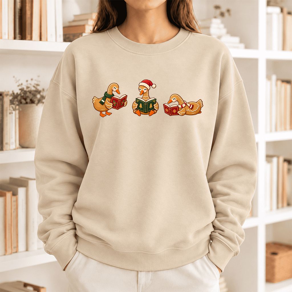 Gingerbread Ducks Reading Softstyle Sweatshirt | Christmas Gift Sand
