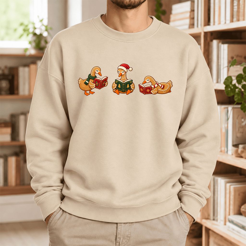 Gingerbread Ducks Reading Softstyle Sweatshirt | Christmas Gift Sand