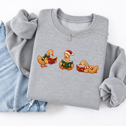 Gingerbread Ducks Reading Softstyle Sweatshirt | Christmas Gift Sport Grey
