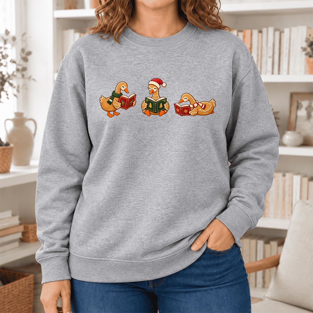Gingerbread Ducks Reading Softstyle Sweatshirt | Christmas Gift Sport Grey
