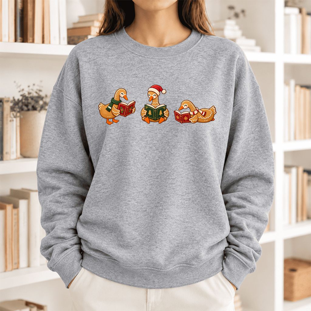 Gingerbread Ducks Reading Softstyle Sweatshirt | Christmas Gift Sport Grey