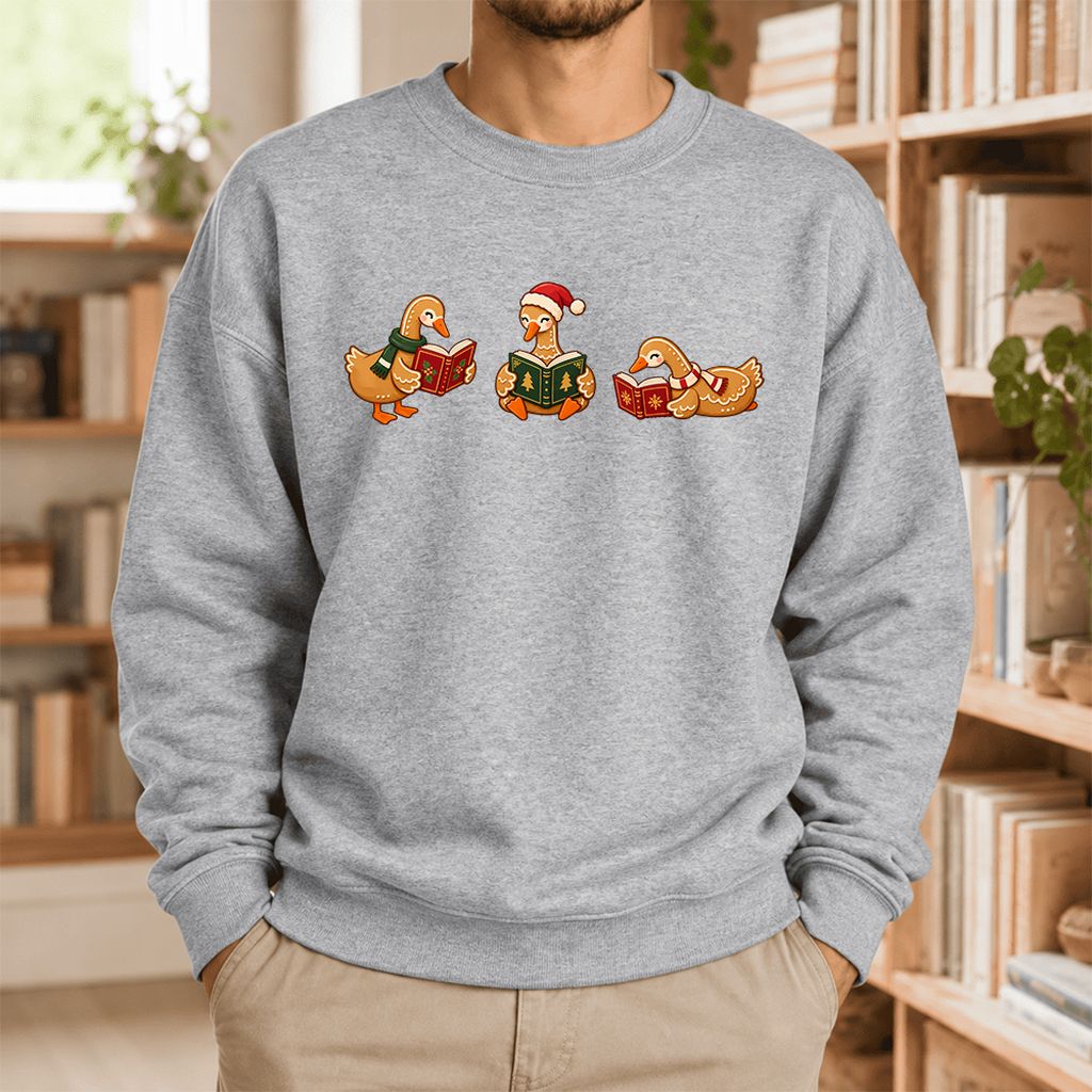 Gingerbread Ducks Reading Softstyle Sweatshirt | Christmas Gift Sport Grey
