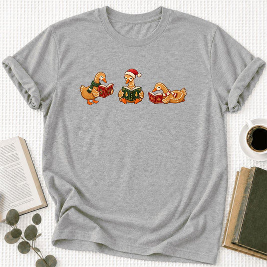 Gingerbread Ducks Reading Ultra-Soft Cotton T-Shirt | Christmas Gift Athletic Heather