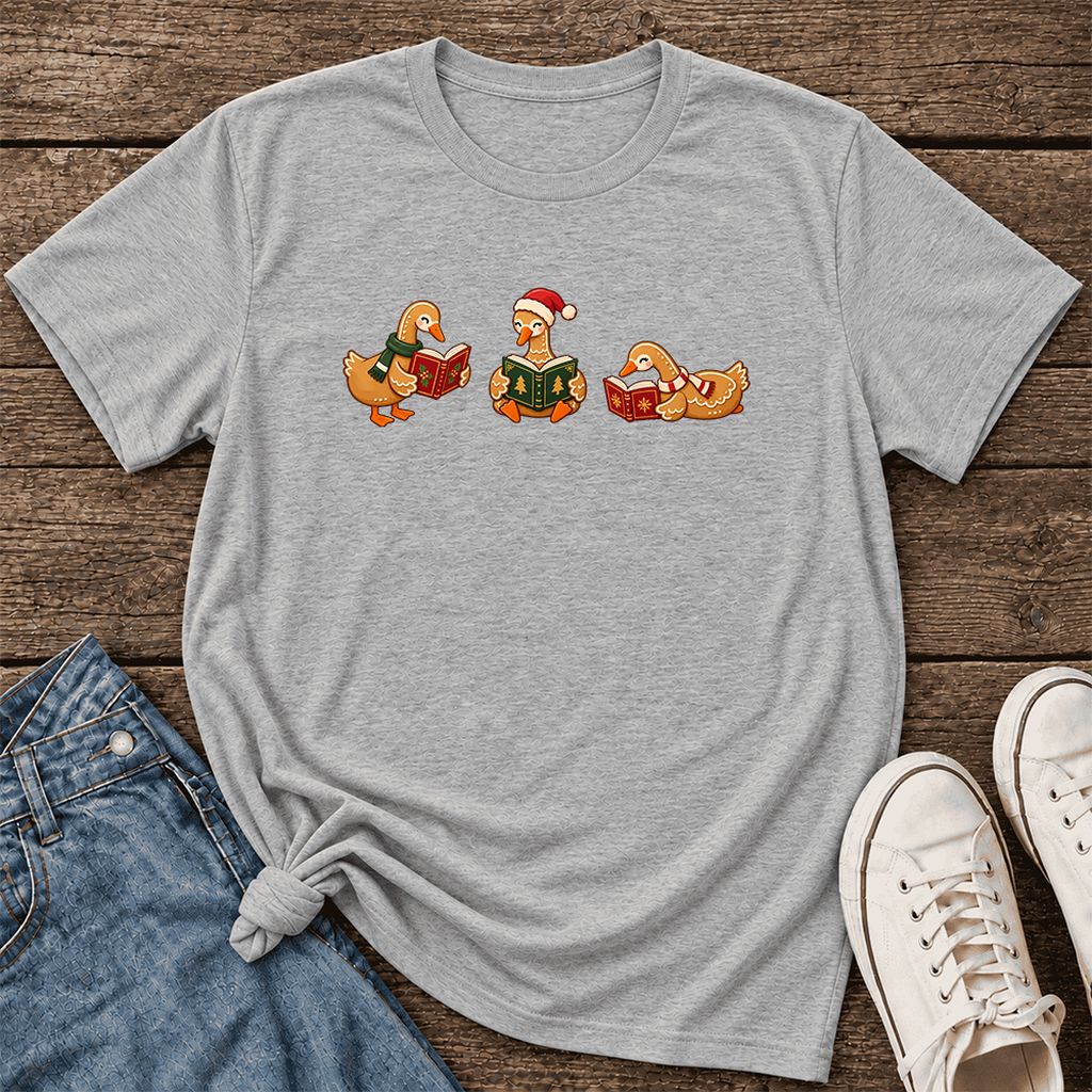 Gingerbread Ducks Reading Ultra-Soft Cotton T-Shirt | Christmas Gift Athletic Heather