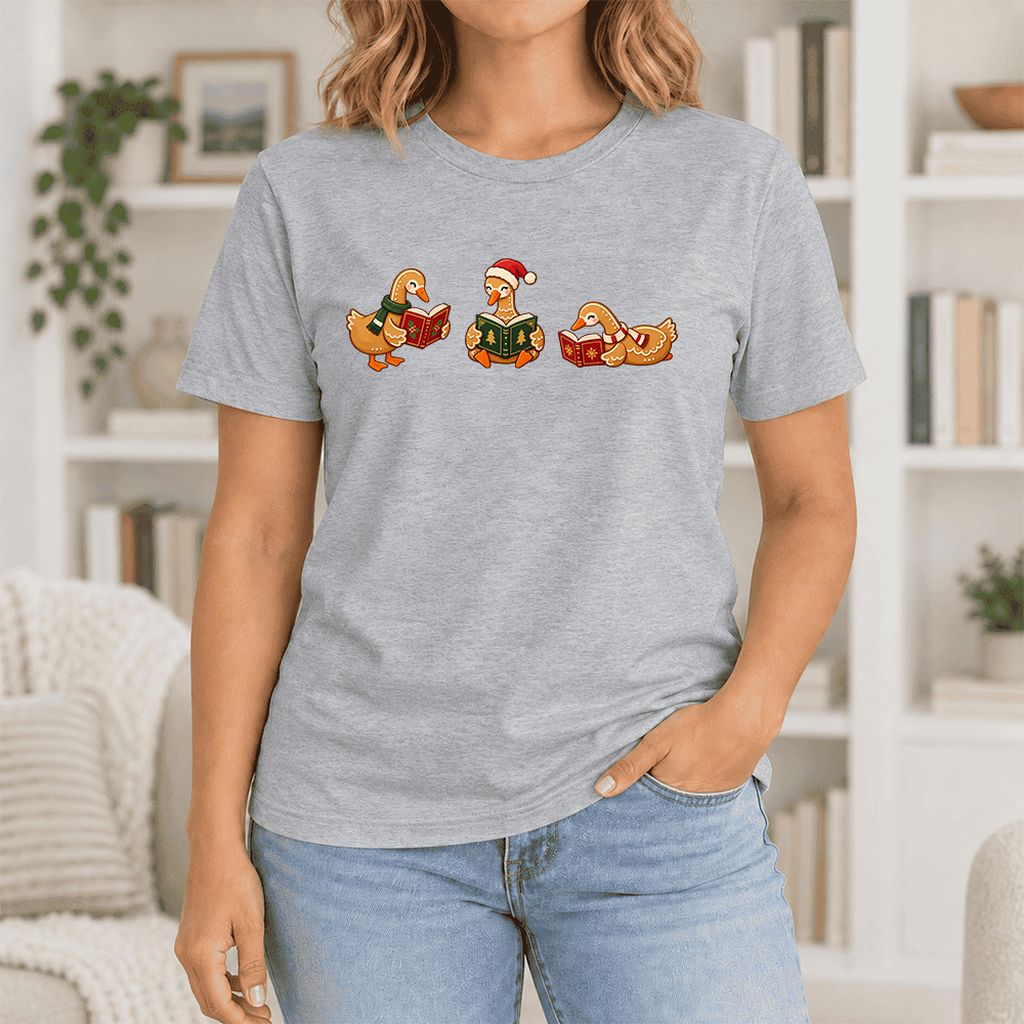 Gingerbread Ducks Reading Ultra-Soft Cotton T-Shirt | Christmas Gift Athletic Heather