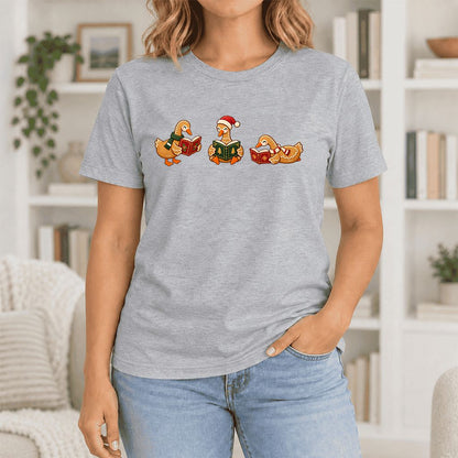 Gingerbread Ducks Reading Ultra-Soft Cotton T-Shirt | Christmas Gift Athletic Heather