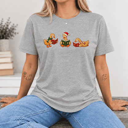 Gingerbread Ducks Reading Ultra-Soft Cotton T-Shirt | Christmas Gift Athletic Heather