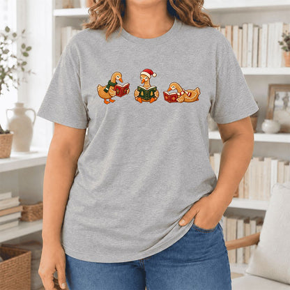 Gingerbread Ducks Reading Ultra-Soft Cotton T-Shirt | Christmas Gift Athletic Heather
