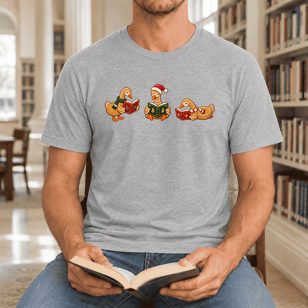 Gingerbread Ducks Reading Ultra-Soft Cotton T-Shirt | Christmas Gift Athletic Heather