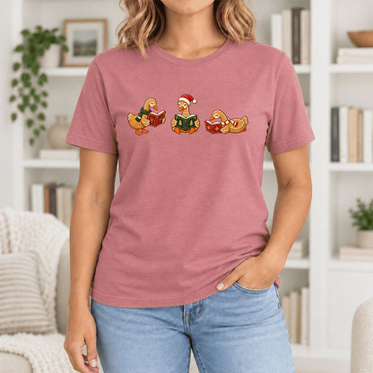 Gingerbread Ducks Reading Ultra-Soft Cotton T-Shirt | Christmas Gift Mauve