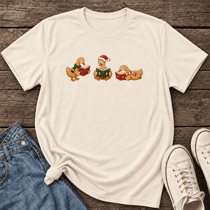 Gingerbread Ducks Reading Ultra-Soft Cotton T-Shirt | Christmas Gift Natural