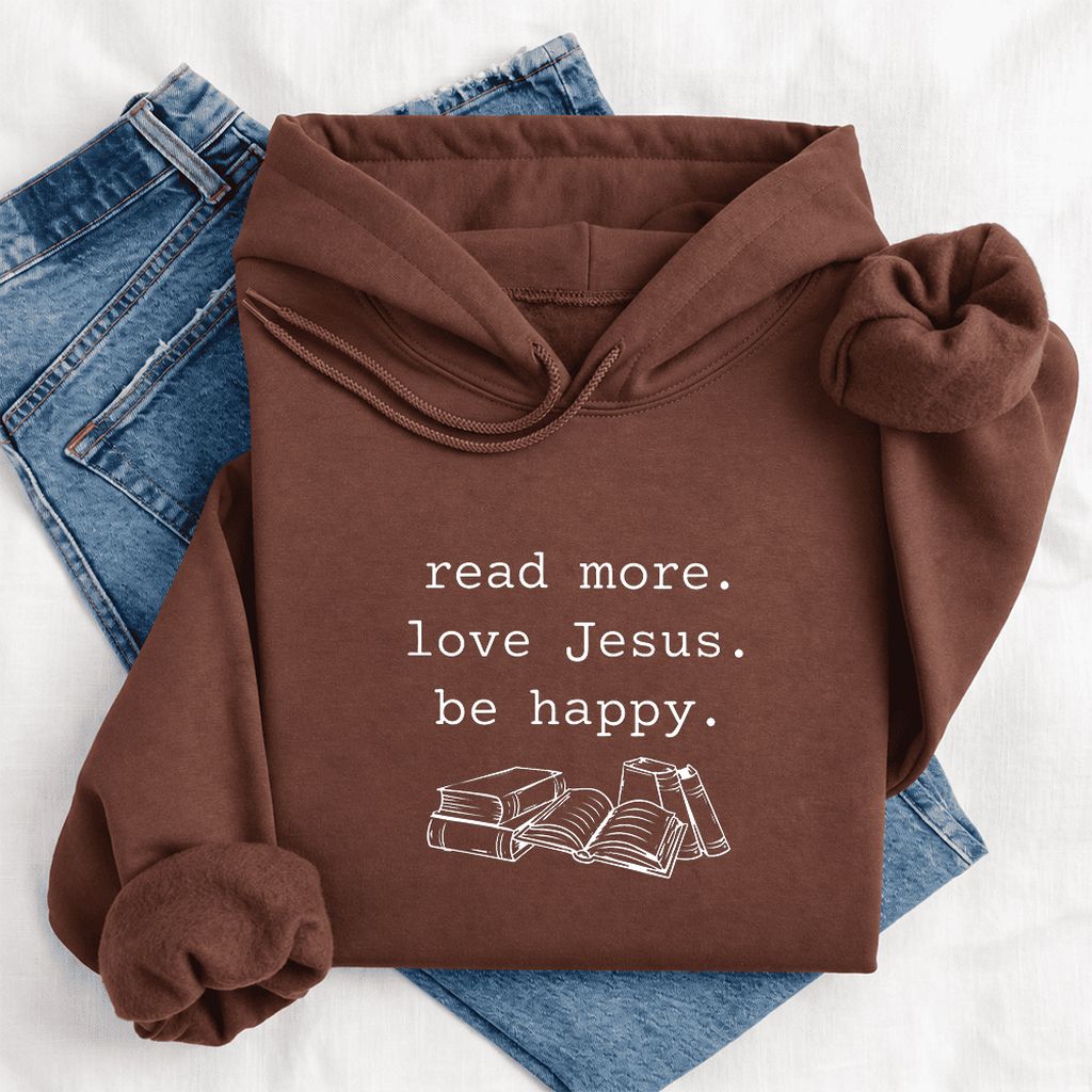 Read More Love Jesus Be Happy Softstyle Hoodie | Positive Reader Gift Cocoa