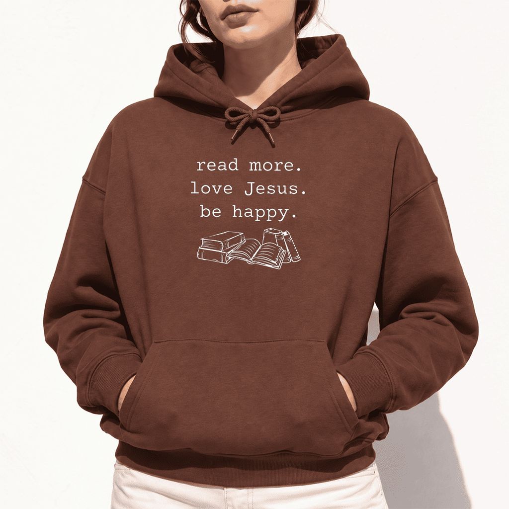Read More Love Jesus Be Happy Softstyle Hoodie | Positive Reader Gift Cocoa