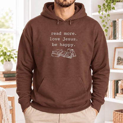 Read More Love Jesus Be Happy Softstyle Hoodie | Positive Reader Gift Cocoa