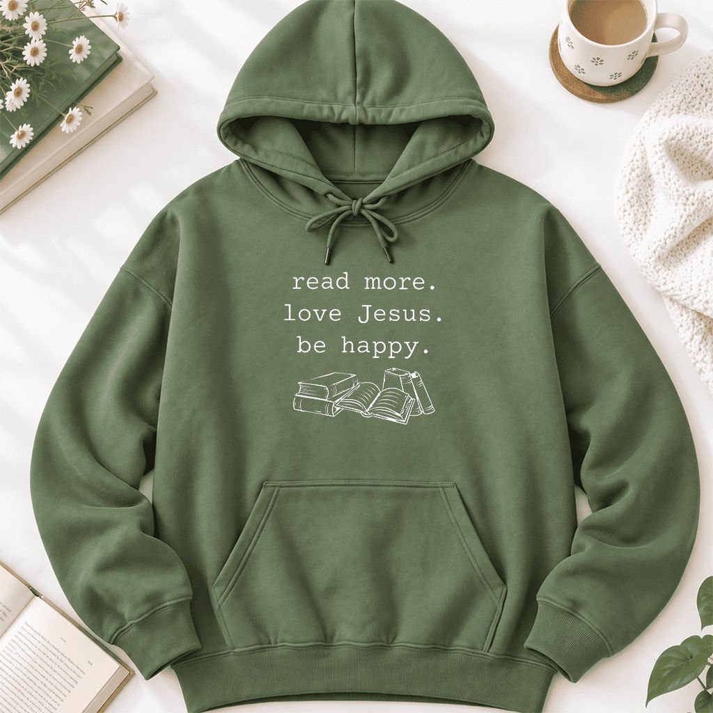 Read More Love Jesus Be Happy Softstyle Hoodie | Positive Reader Gift Military Green