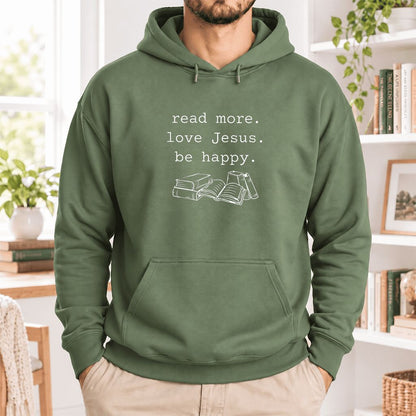 Read More Love Jesus Be Happy Softstyle Hoodie | Positive Reader Gift Military Green