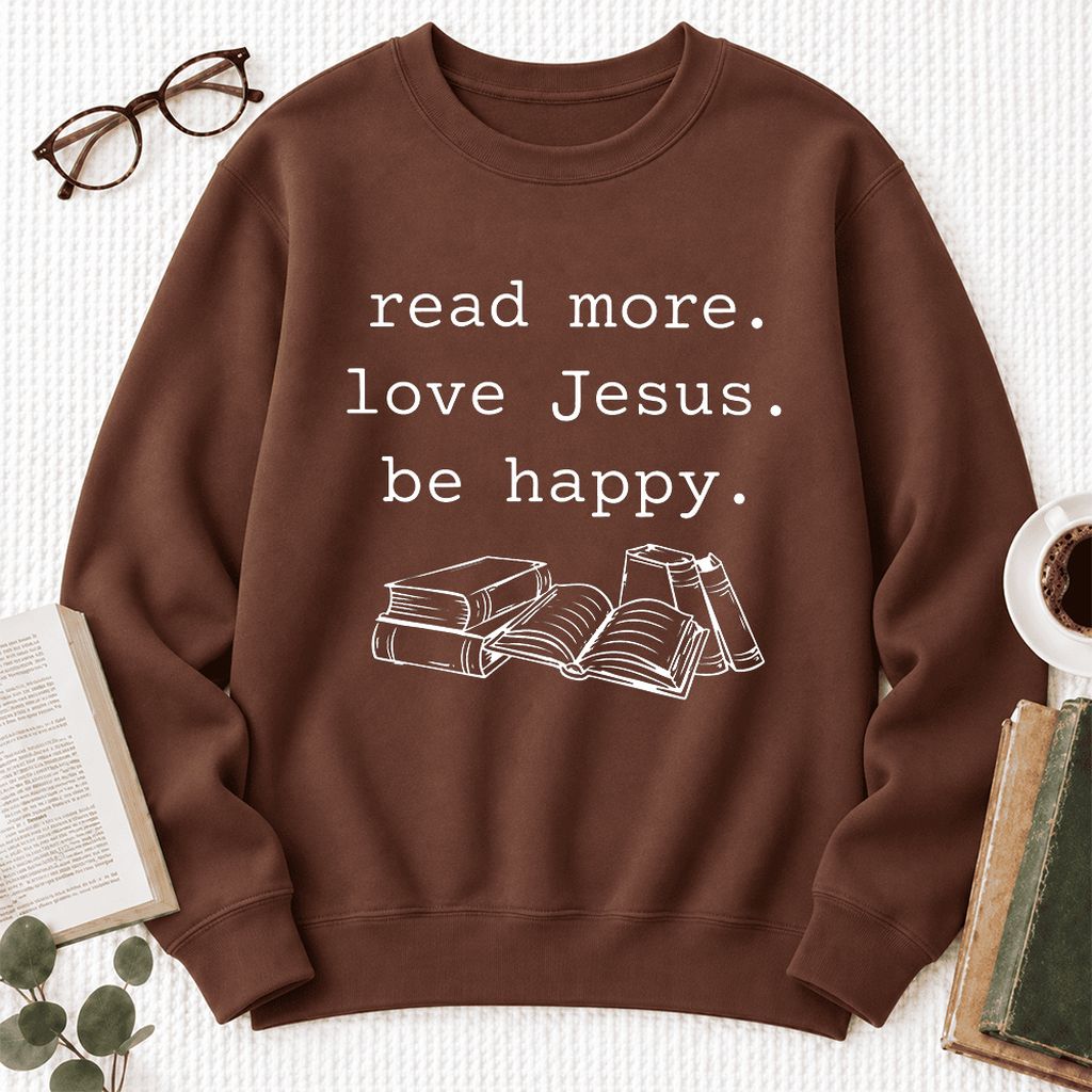 Read More. Love Jesus. Be Happy. Softstyle Sweatshirt | Positive Reader Gift Cocoa