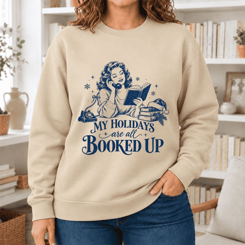 My Holidays Are All Booked Up Softstyle Sweatshirt | Christmas Book Lover Gift Sand