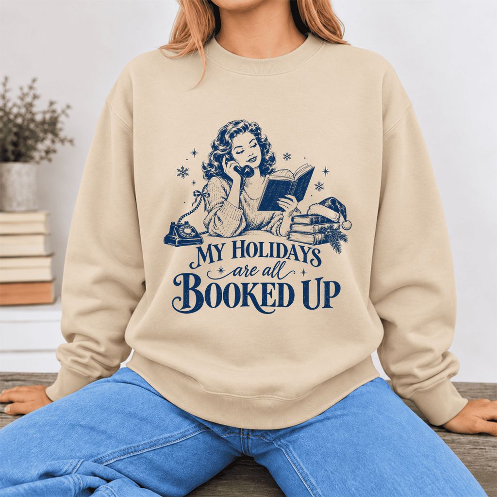My Holidays Are All Booked Up Softstyle Sweatshirt | Christmas Book Lover Gift Sand