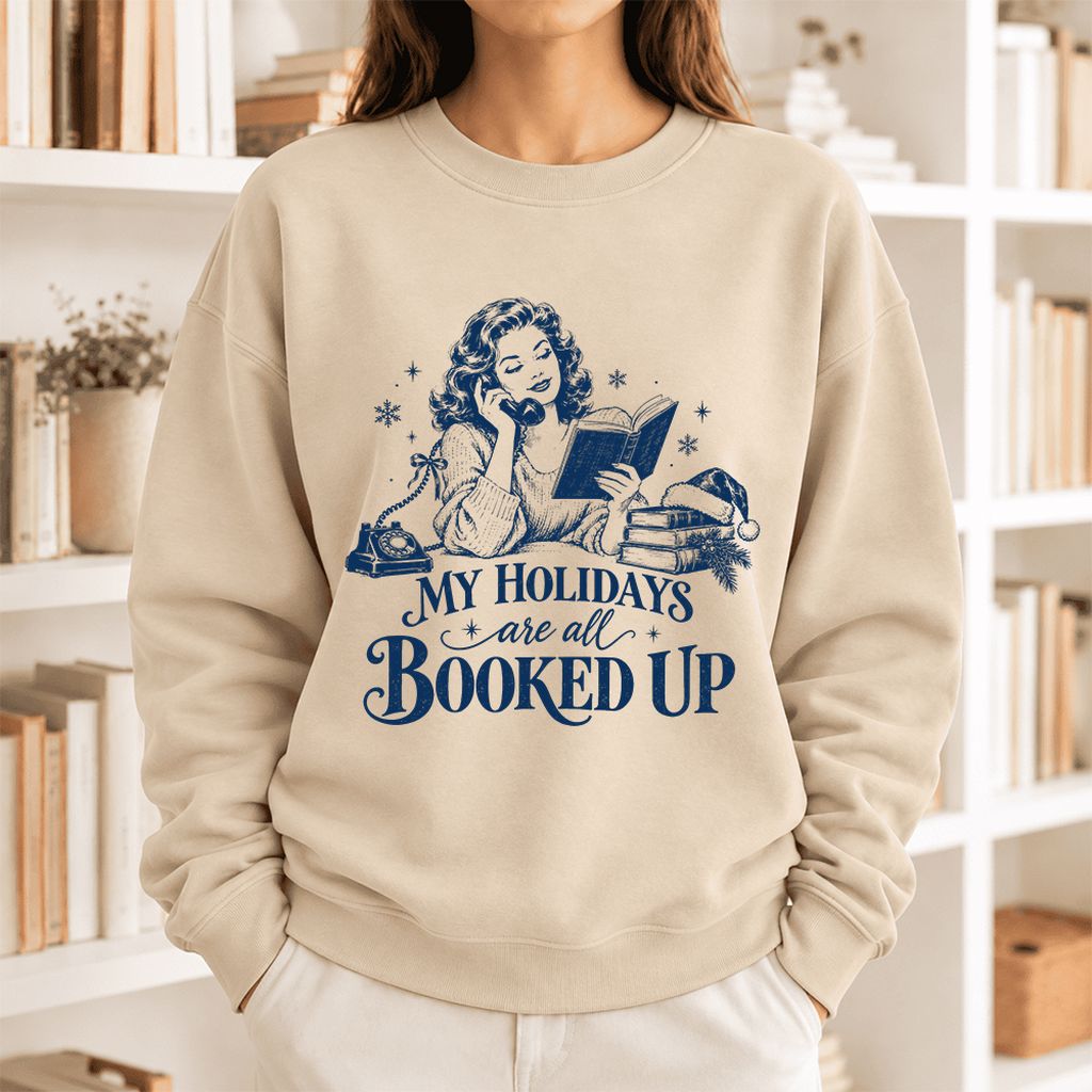 My Holidays Are All Booked Up Softstyle Sweatshirt | Christmas Book Lover Gift Sand