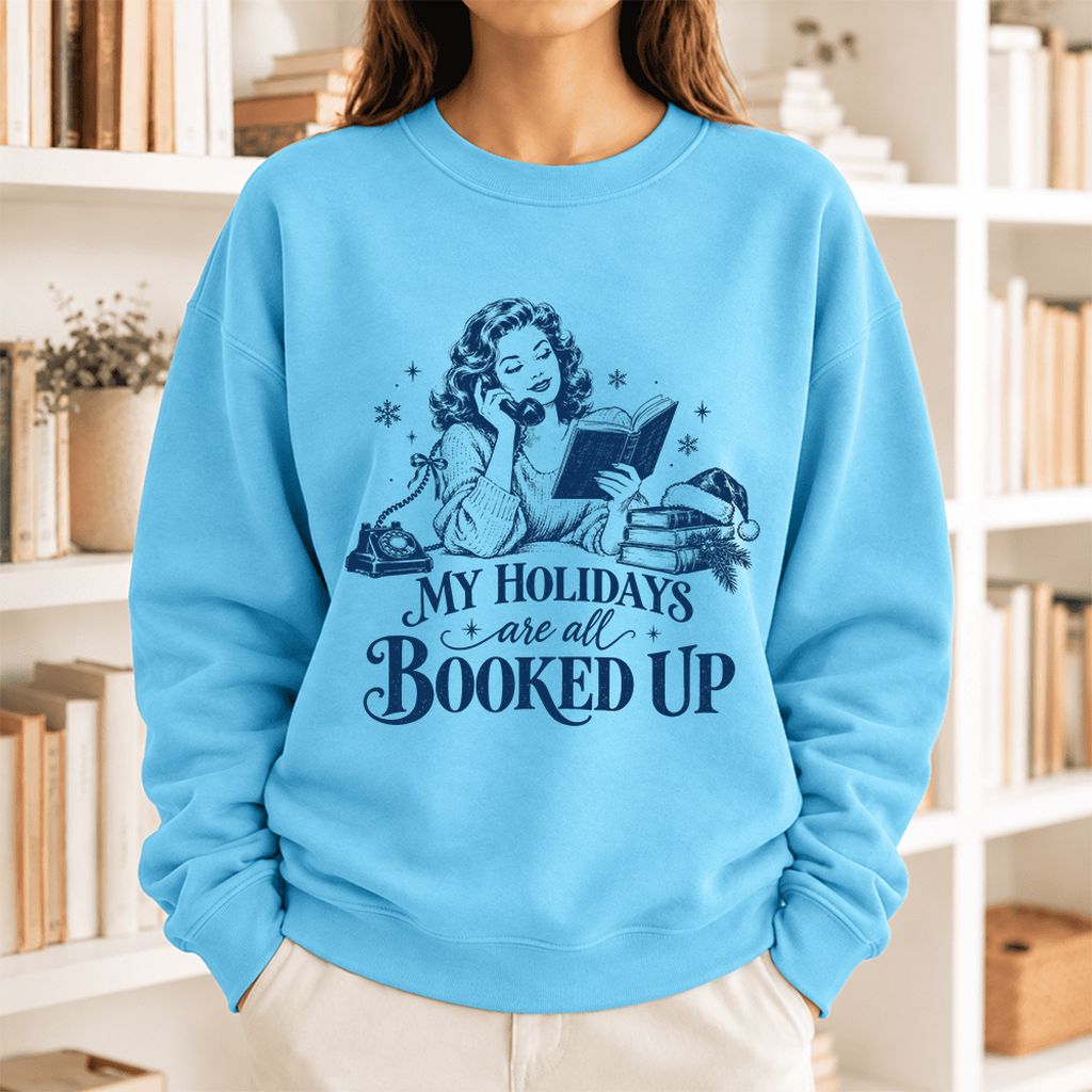 My Holidays Are All Booked Up Softstyle Sweatshirt | Christmas Book Lover Gift Sky
