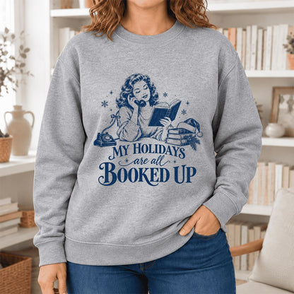 My Holidays Are All Booked Up Softstyle Sweatshirt | Christmas Book Lover Gift Sport Grey
