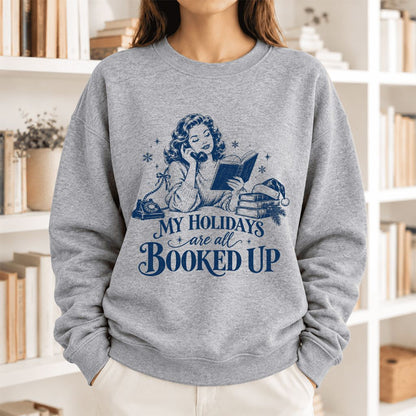 My Holidays Are All Booked Up Softstyle Sweatshirt | Christmas Book Lover Gift Sport Grey