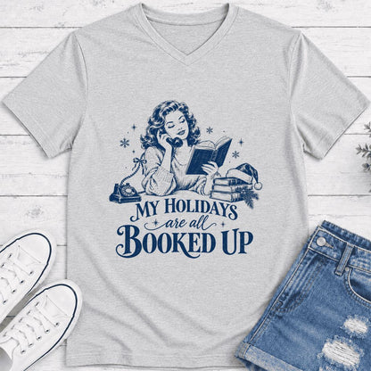 My Holidays Are All Booked Up Ultra-Soft V-Neck | Christmas Book Lover Gift Ash