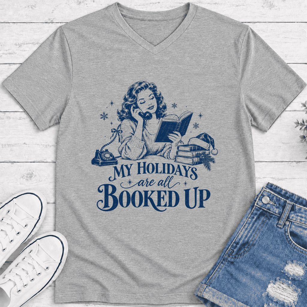 My Holidays Are All Booked Up Ultra-Soft V-Neck | Christmas Book Lover Gift Athletic Heather