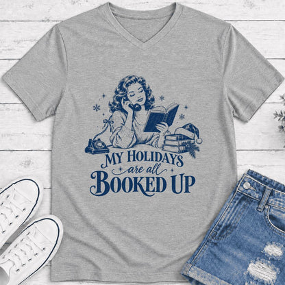My Holidays Are All Booked Up Ultra-Soft V-Neck | Christmas Book Lover Gift Athletic Heather