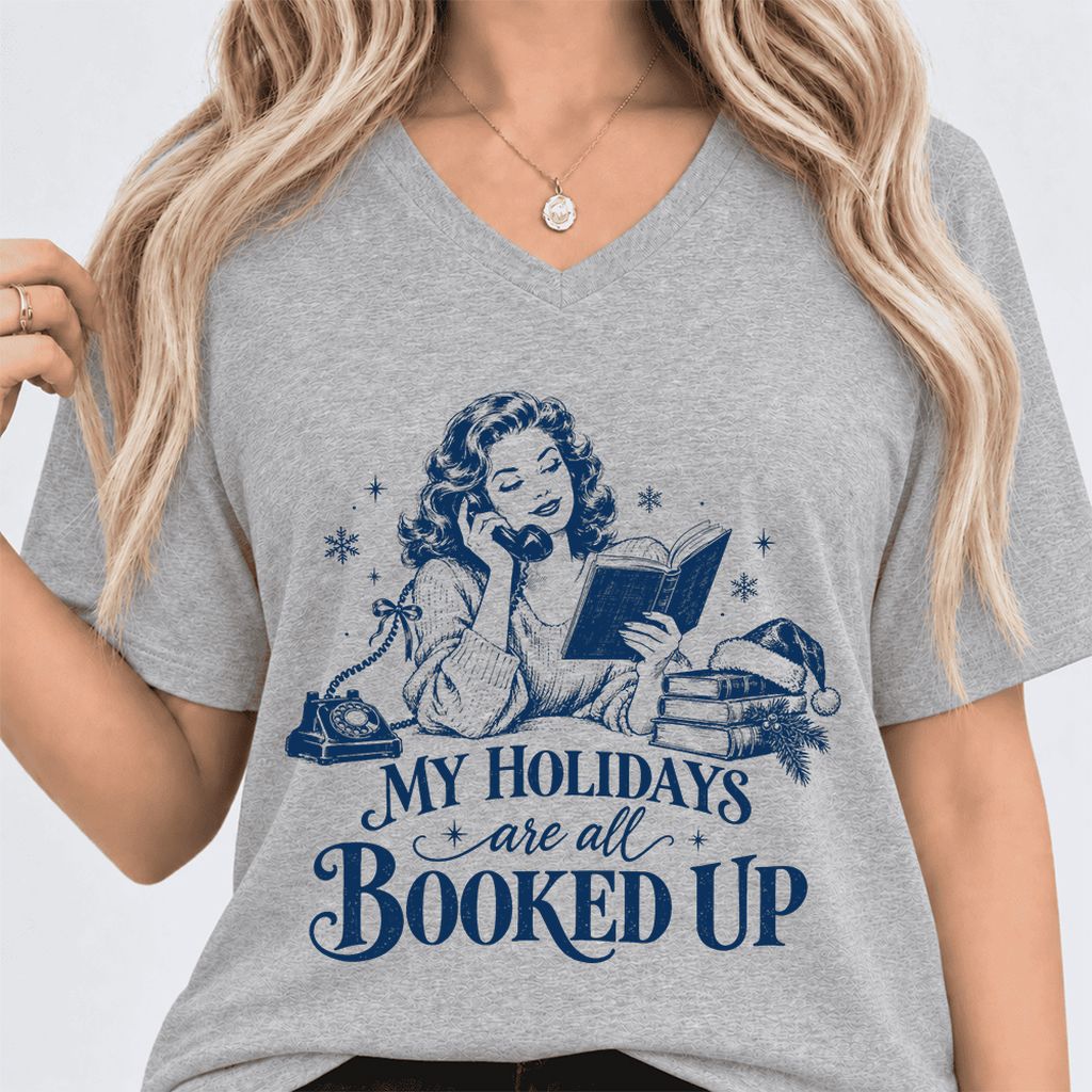 My Holidays Are All Booked Up Ultra-Soft V-Neck | Christmas Book Lover Gift Athletic Heather