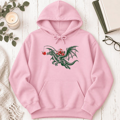 Santa Riding Green Dragon Softstyle Hoodie | Christmas Fantasy Reader Gift Light Pink