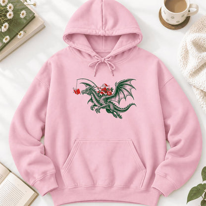 Santa Riding Green Dragon Softstyle Hoodie | Christmas Fantasy Reader Gift Light Pink