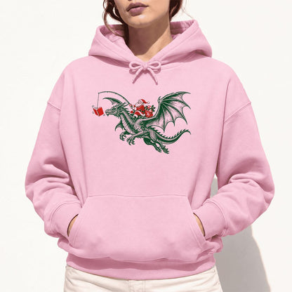 Santa Riding Green Dragon Softstyle Hoodie | Christmas Fantasy Reader Gift Light Pink