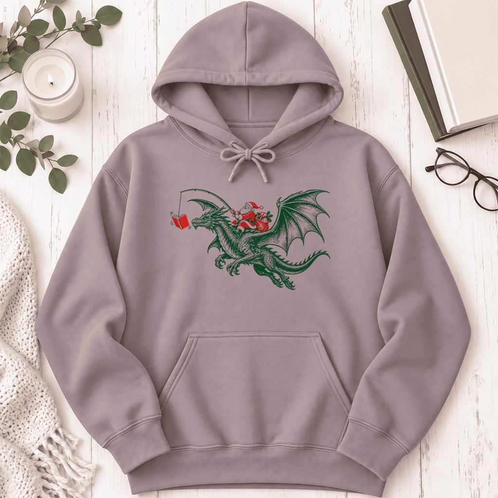 Santa Riding Green Dragon Softstyle Hoodie | Christmas Fantasy Reader Gift Paragon